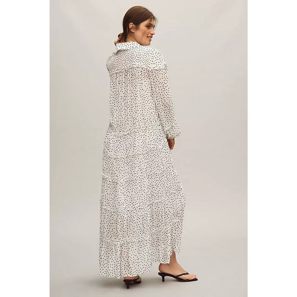 NWT By Anthropologie Long-Sleeve Smocked Tiered Maxi Dress Sz M Polka Dot #7H461 - Picture 4 of 10